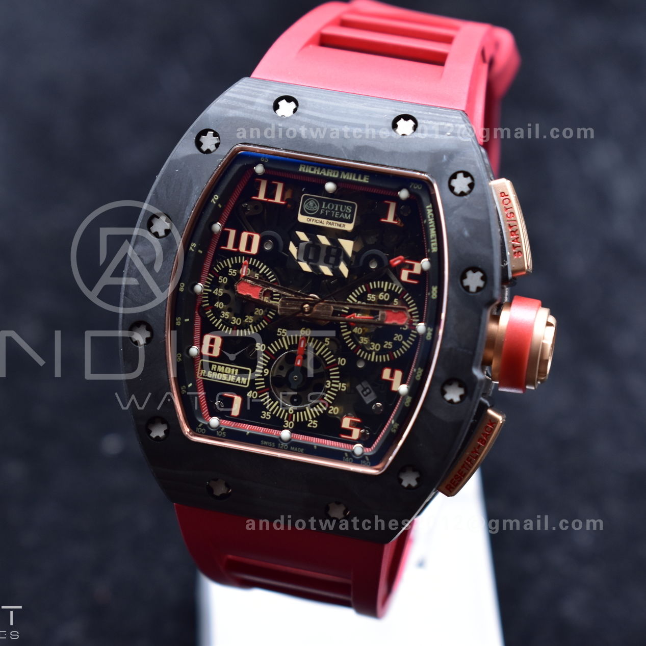 RM011 NTPT Chrono Lotus KVF 1:1 Best Edition Crystal Dial on Red Rubber Strap A7750 V2